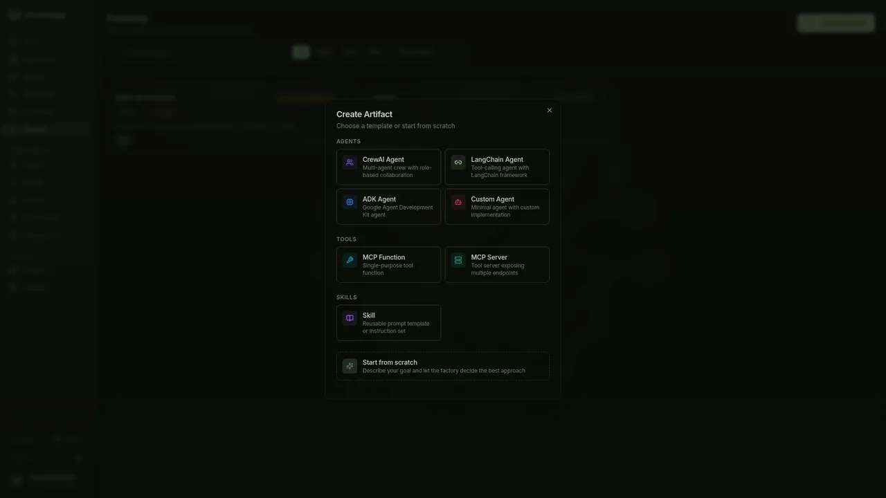 Dryade agent factory — create AI agents with any framework